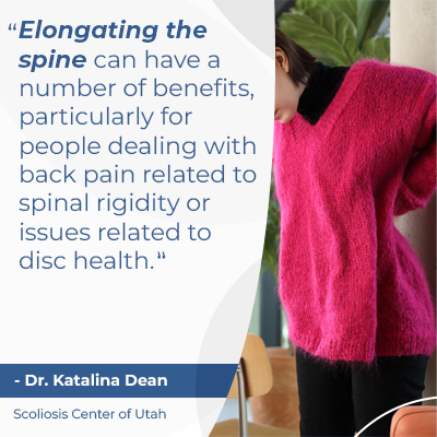 A visual representation of the quote from the text starting with “Elongating the spine can have"