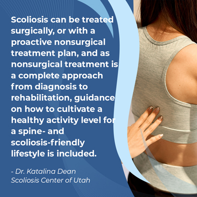 A visual representation of the quote from the text starting with “Scoliosis can be treated surgically"