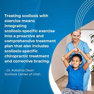 A visual representation of the quote from the text starting with “Treating scoliosis with exercise means"