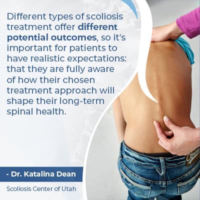 A visual representation of the quote from the text starting with “Different types of scoliosis treatment"