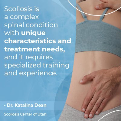 A visual representation of the quote from the text starting with “Scoliosis is a complex spinal"