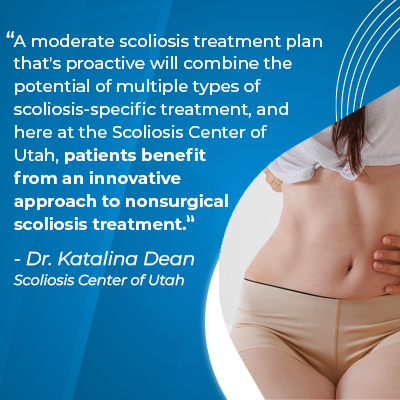A visual representation of the quote from the text starting with “A moderate scoliosis treatment plan"