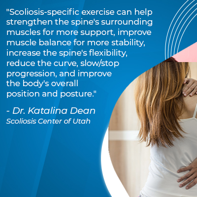 A visual representation of the quote from the text starting with “Scoliosis specific exercise can help"