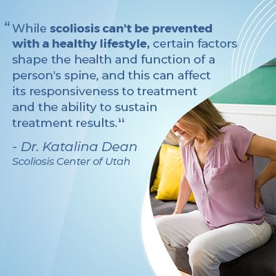 A visual representation of the quote from the text starting with “While scoliosis can't be prevented"