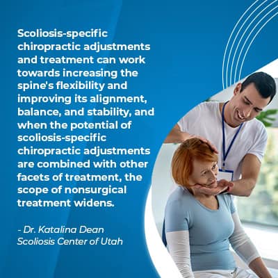 A visual representation of the quote from the text starting with “Scoliosis Specific chiropractic adjustments"