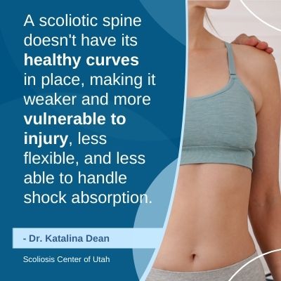 A visual representation of the quote from the text starting with “A scoliotic spine doesn't have"