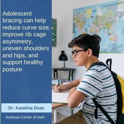 A visual representation of the quote from the text starting with “Adolescent bracing can help reduce"