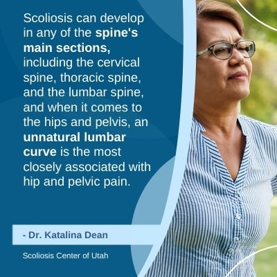A visual representation of the quote from the text starting with “Scoliosis can develop in any"