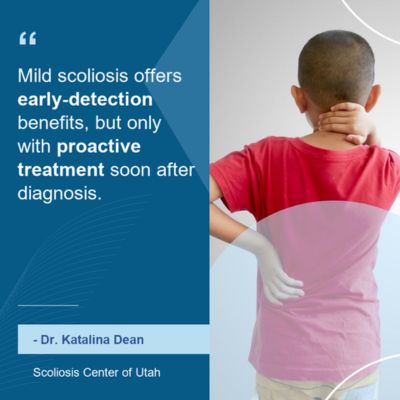 A visual representation of the quote from the text starting with “Scoliosis that's diagnosed while mild"