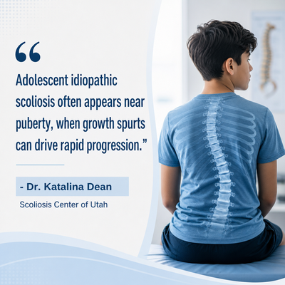 A visual representation of the quote from the text starting with “The most prevalent type of scoliosis"