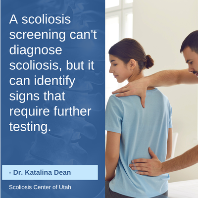 A visual representation of the quote from the text starting with “While a scoliosis screening exam can't"
